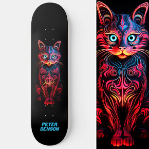 Neon Cat Tribal Tattoo Art Skateboard