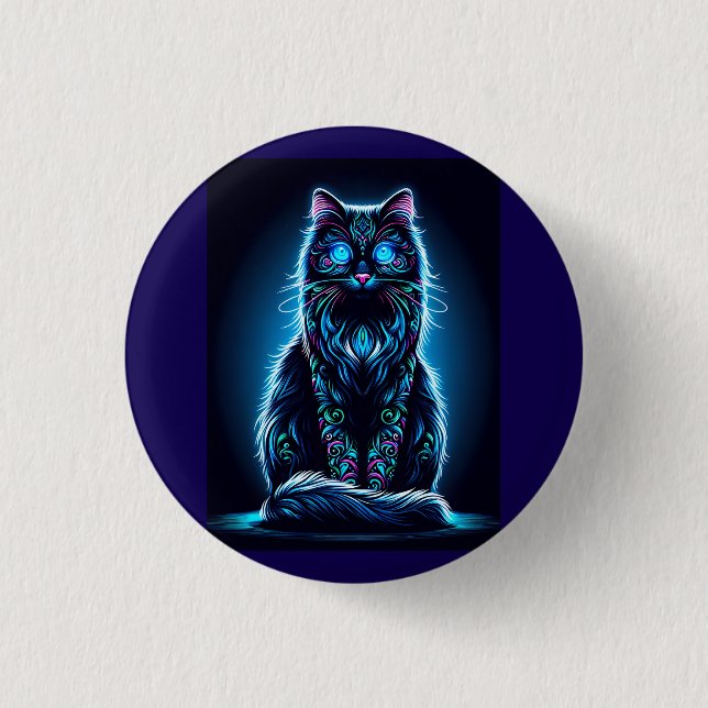 Neon Cat Vivid Background-97948 Button (Front)