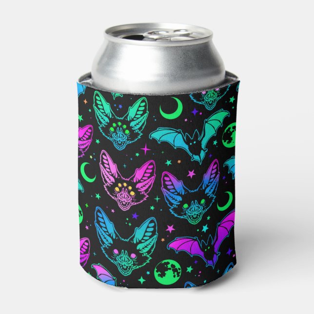 Neon Cats, Bats Moons and Stars Can Cooler (Can Front)