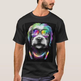 Neon Cavoodle with headphones Black T-Shirt