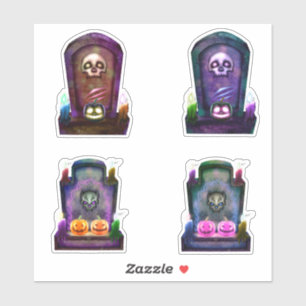 Neon Cemetery Headstones And Candles Halloween Sticker