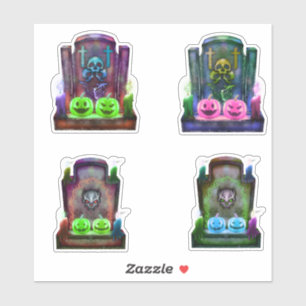 Neon Cemetery Headstones And Pumpkins Halloween Sticker