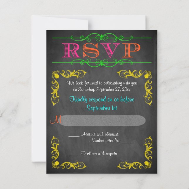 Neon Chalkboard Bat Mitzvah RSVP Card (Front)