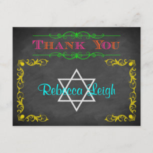 Neon Chalkboard Bat Mitzvah Thank You Note