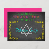 Neon Chalkboard Bat Mitzvah Thank You Note (Front/Back)