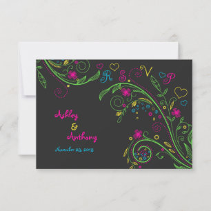 Neon Chalkboard Doodle Wedding Reply Card