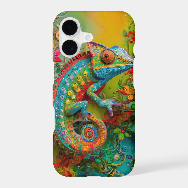 Neon Chameleon Blend, Textile Rainforest Collage iPhone Case (Back)