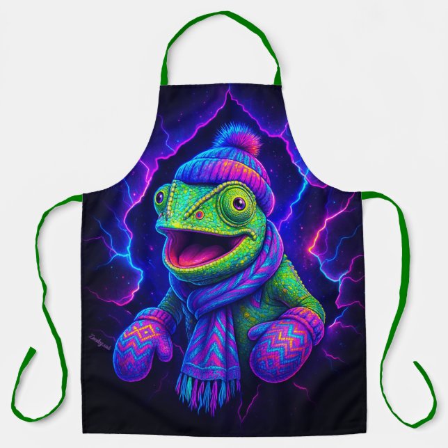 Neon Chameleon – Colorful Kitchen Apron (Front)