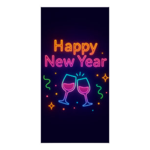 neon-champagne-toast-happy-new-year-colorful-fun-p poster