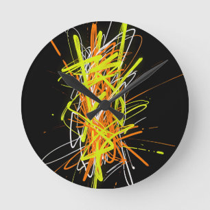 Neon Chaos Abstract Energy Explosion Round Clock