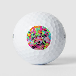 Neon Chaos Demon Girl Expression Golf Balls