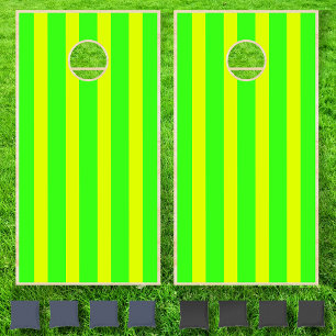 Neon Chartreuse & Green Cool Vintage Striped Cornhole Set