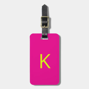 Neon Chartreuse Yellow Hot Pink Monogram Script Luggage Tag