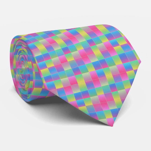 Neon Checkerboard Pattern Neck Tie (Rolled)