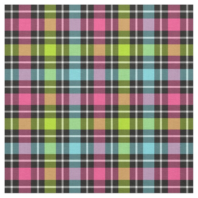 Neon Checkered Girly Plaid Fabric (Close Up)