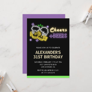 Neon Cheers Beer Black 31st birthday invitation