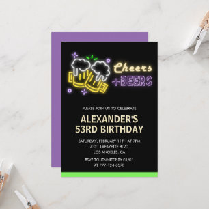 Neon Cheers Beer Black 53rd birthday invitation