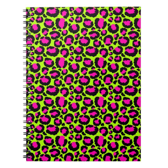 Neon Cheetah Pattern, Boys Girls & Kids, Leopard Notebook (Front)