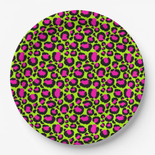 Neon Cheetah Pattern, Boys Girls & Kids, Leopard Paper Plates