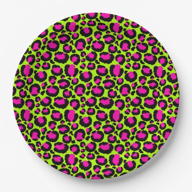 Neon Cheetah Pattern, Boys Girls & Kids, Leopard Paper Plates (Front)