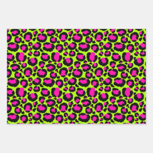 Neon Cheetah Pattern, Boys Girls & Kids, Leopard Wrapping Paper Sheets