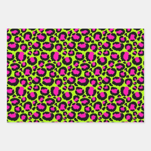 Neon Cheetah Pattern, Boys Girls & Kids, Leopard Wrapping Paper Sheets (Front)