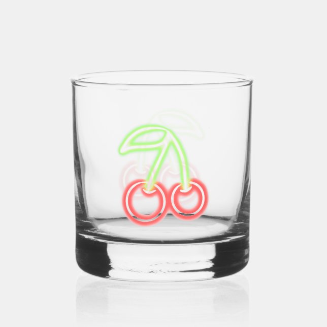 Neon Cherries Whiskey Glass (Front)