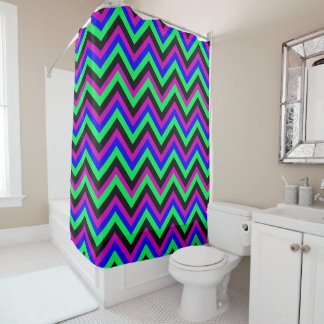 Neon Chevron – Bold Color Zigzag Pattern Shower Curtain