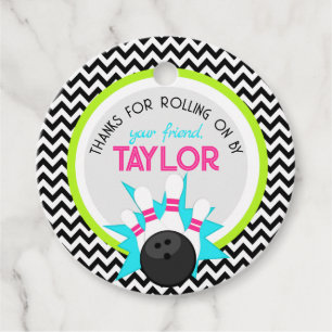 Neon Chevron Bowling Birthday Favor Tags