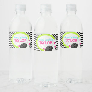 Neon Chevron Bowling Birthday Water Bottle Labels