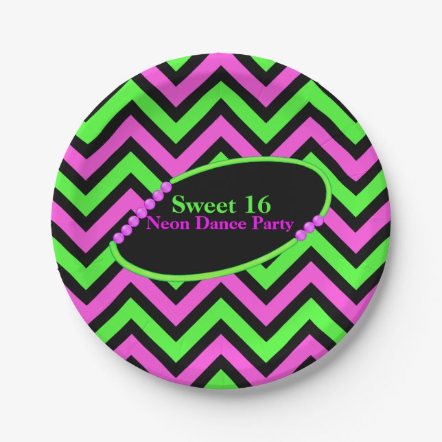 Neon Chevron Custom Party Paper Plate (Front)