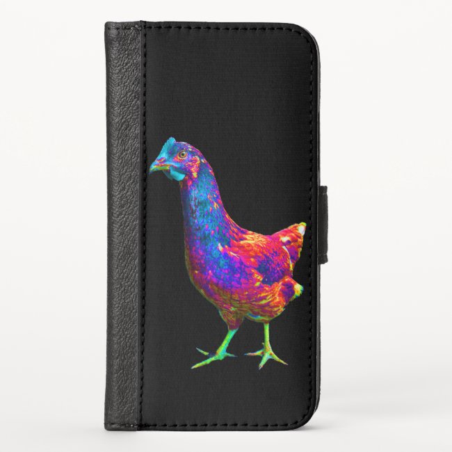 Neon Chicken with Green Feet iPhone X Wallet Case