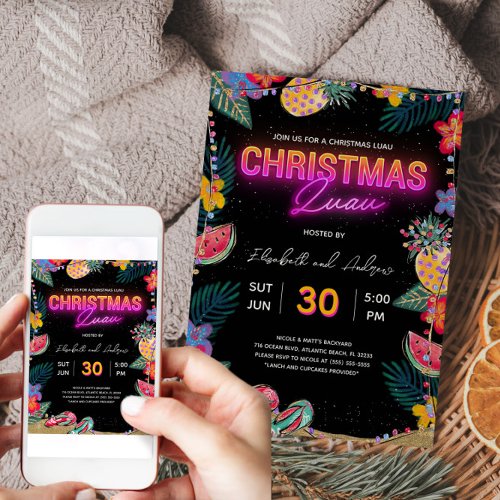 Neon Christmas Luau Party Invitation Card