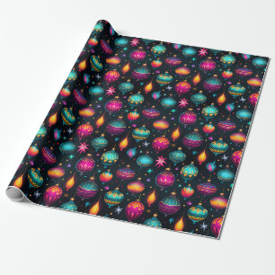 Neon Christmas Ornaments Wrapping Paper