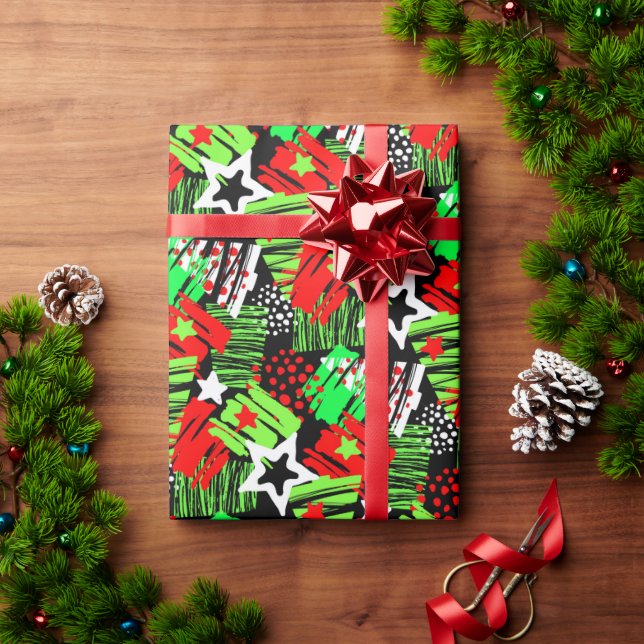 Neon Christmas Tree Pattern Wrapping Paper (Holiday Gift)