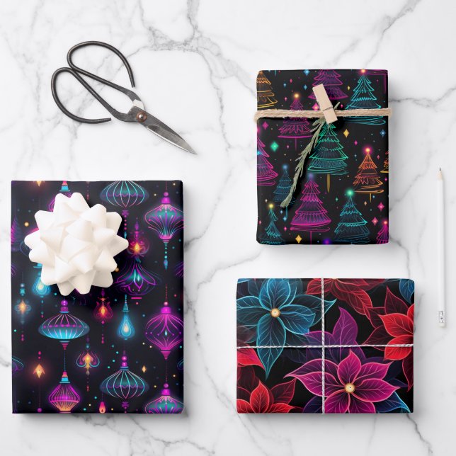 Neon Christmas  Wrapping Paper Sheets (Front)