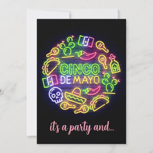 Neon Cinco de Mayo Party Invitation