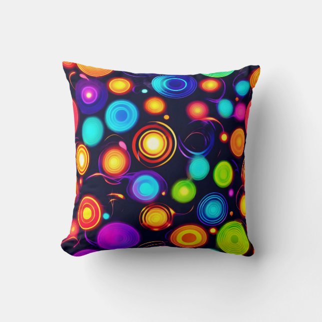 Neon Circle Explosion Throw Pillow (Front)
