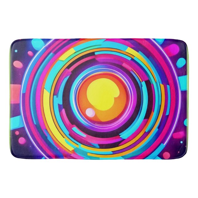 Neon Circle Vortex Pattern Bath Mat (Front)