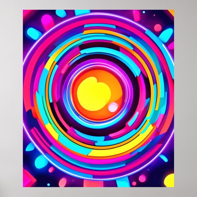 Neon Circle Vortex Pattern Poster (Front)