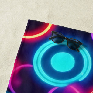 Neon Circles: A Vibrant Visual Feast Beach Towel
