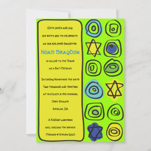 NEON CIRCLES and SQUARE Bar Bat Mitzvah Invitation