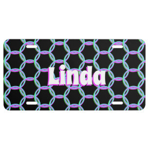 Neon Circular Teal Pink Green Script Name Black License Plate