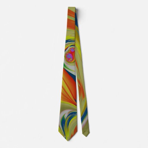 Neon Citrus Colors Painterly Fractal Abstract Neck Tie