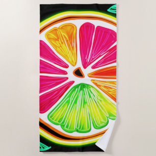 Neon Citrus Fruit Fiesta Beach Towel