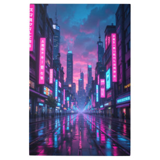 Neon City Skyline Dreamscape Metal Print