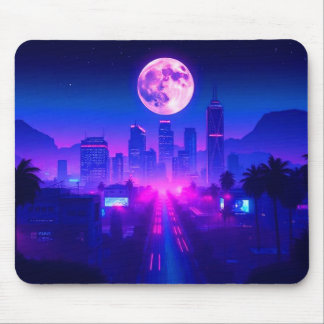 Neon City Synthwave Sunset XL Gaming Desk Mat Mouse Pad