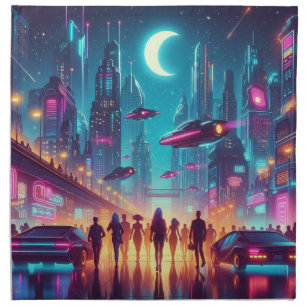 Neon Cityscape Cloth Napkin