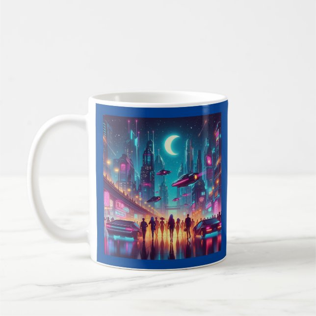 Neon Cityscape Coffee Mug (Left)