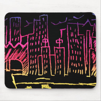 Neon Cityscape Mouse Pad